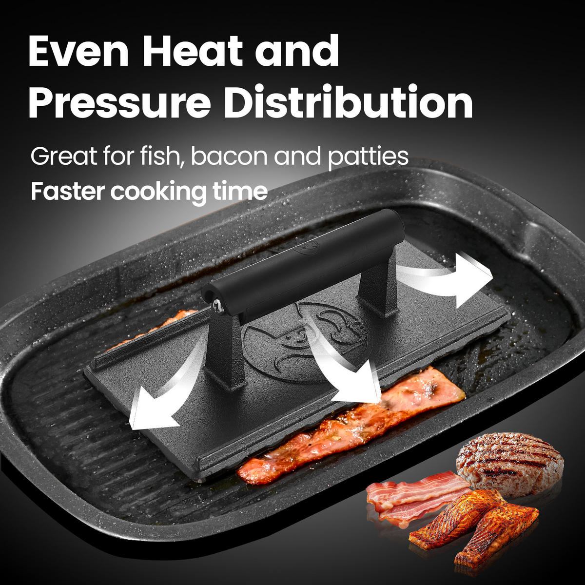 GRILLPRESSE,GRILLPRESSE, Schwarz, 3lb Gusseisen, Smash-Burger-Presse mit Hitzeschutzgriff - Schwarz, Metall (24/6.5/12cm) - Gourmet Easy