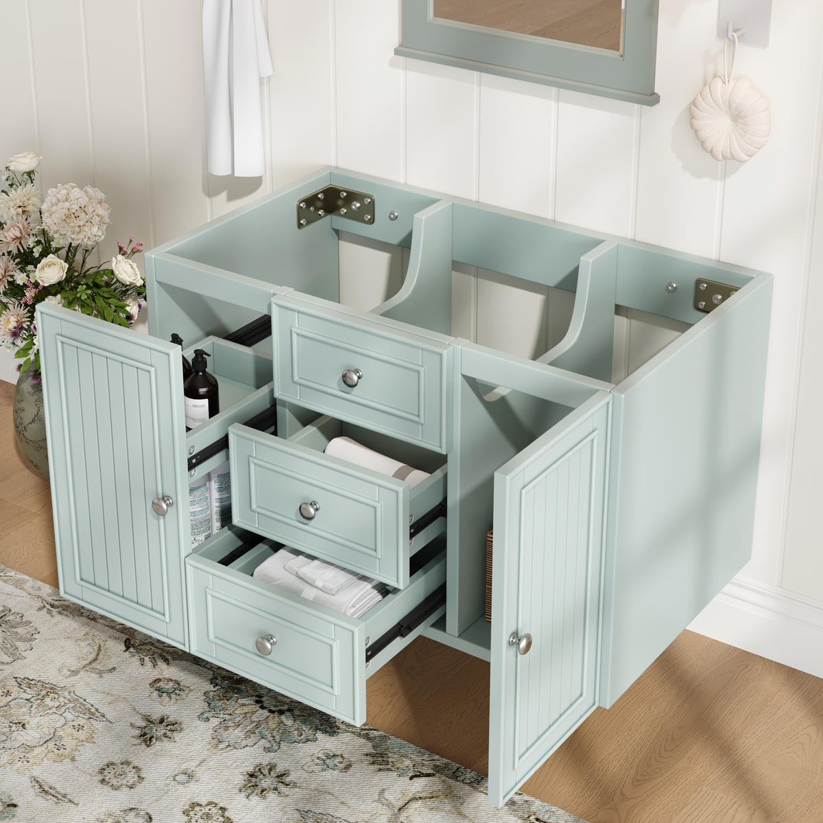 WASCHTISCH 78.5x46x46.8cm Grün Mit 3 Schubladen - Grün, Holzwerkstoff (46/46.8/78.5cm) - FLIEKS