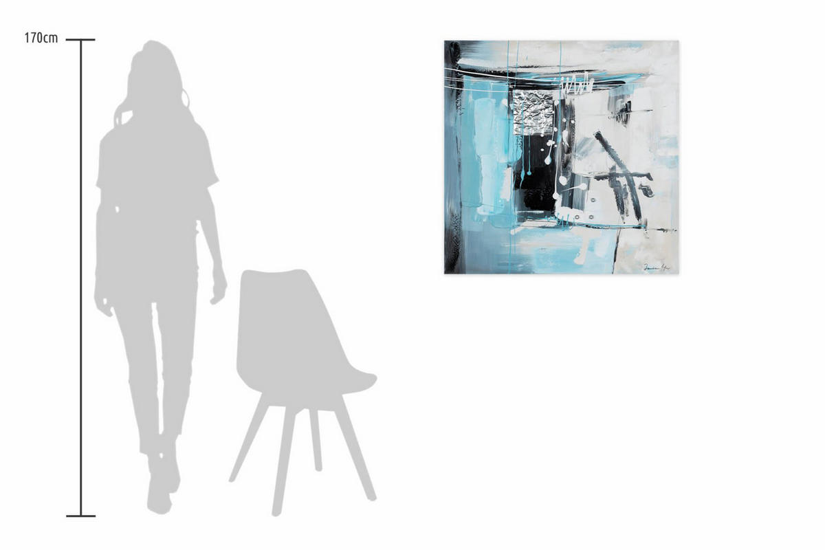 OLEJOMAĽBA 80/80 cm, Zvieratá - sivá/tyrkysová, drevo/textil (80/80cm) - KUNSTLOFT