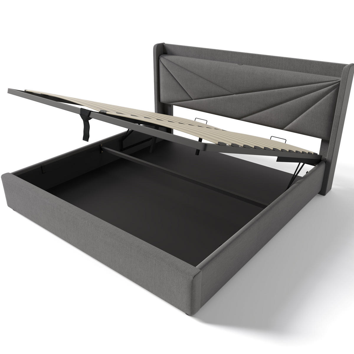POLSTERBETT mit Bettkasten USB/Typ-C 180x200 cm Grau - Grau, Metall (180/200cm) - Meubliv