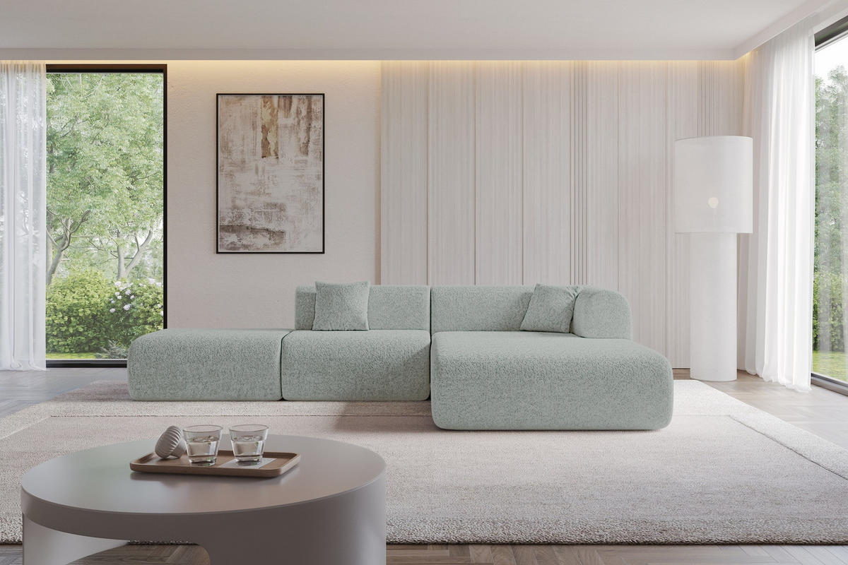 ECKSOFA Ottomane Rechts OVLY-L 289x176x71 Grün Chenille - Dunkelgrün/Schwarz, Holzwerkstoff/Kunststoff (289/176cm) - ALTDECOR