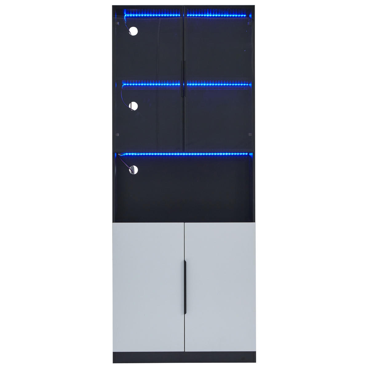 VITRÍNA 80/30/200 cm s LED osvětlením, skleněnými dvířky a nastavitelnou policí, Bílá/Černá - bílá, kompozitní dřevo (80/200/30cm) - Redom