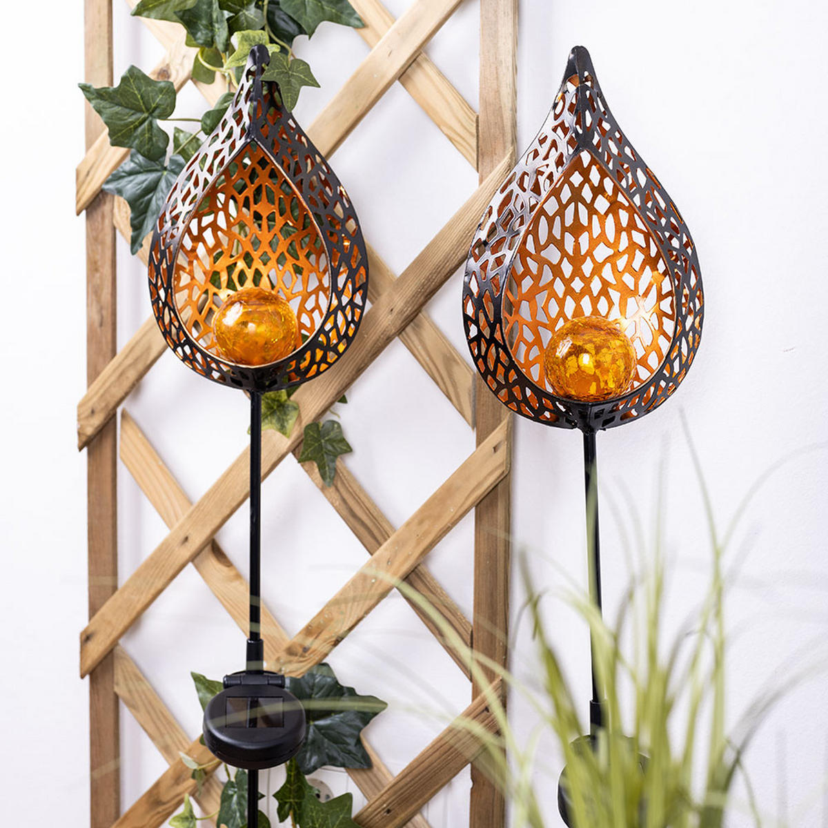 LED AUSSENLEUCHTE Solar Glas Bunt 2er Set - Multicolor, Glas (16/7/90cm)