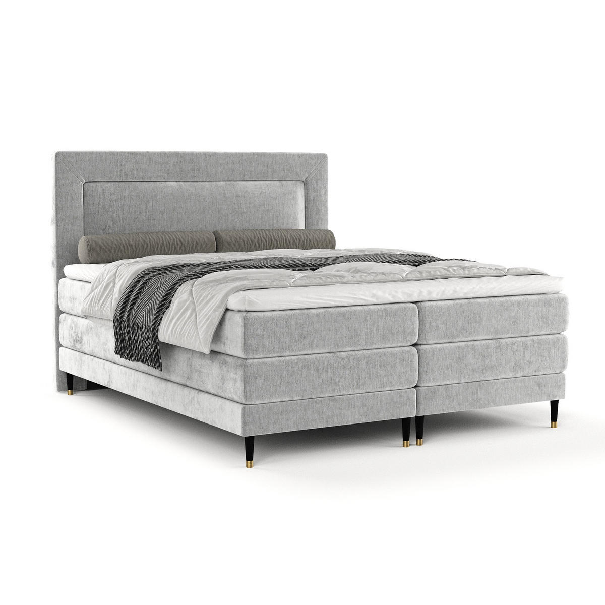 BOXSPRINGBETT Madame Hellgrau 160/200 cm mit Matratzen und Topper - Hellgrau/Schwarz, Holz/Holzwerkstoff (160/200cm) - Maison de Reve