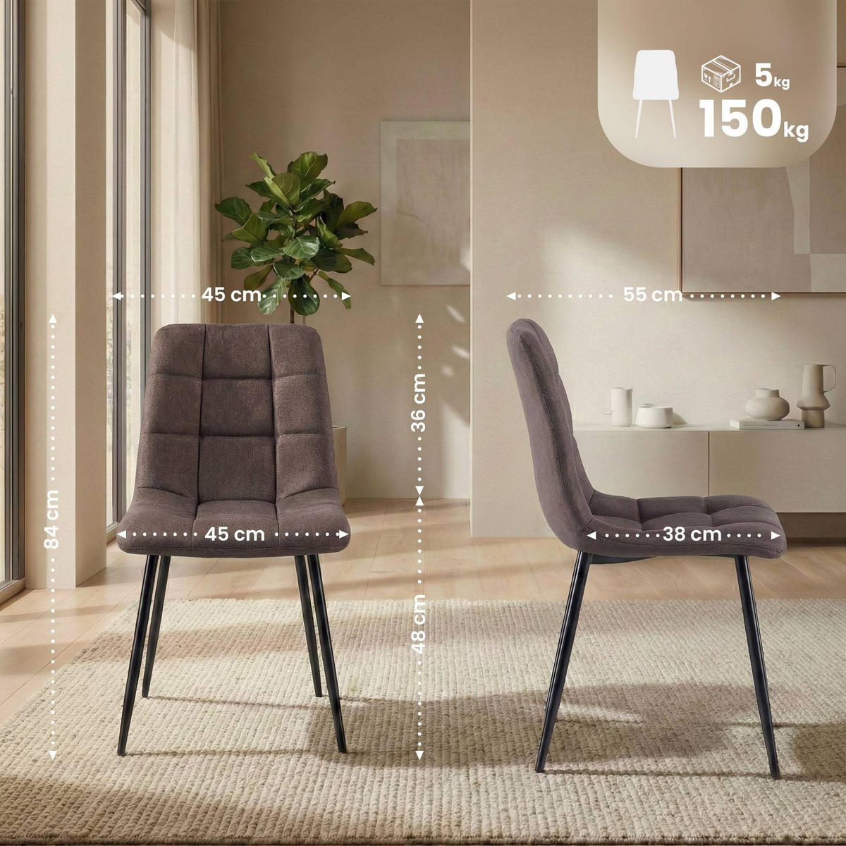 ESSZIMMERSTUHL Antibes 84x45x55 cm braun - Braun, Textil (45/84/55cm) - furnicato