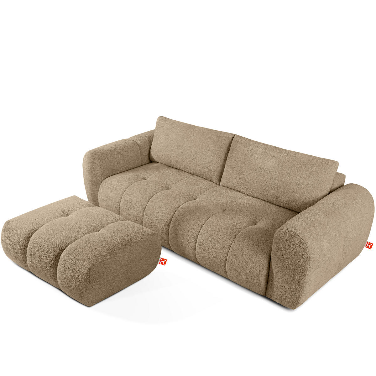 POUF LIRA, Beige, Bouclé - Beige, Holz/Holzwerkstoff (96/43/50cm) - KONSIMO®