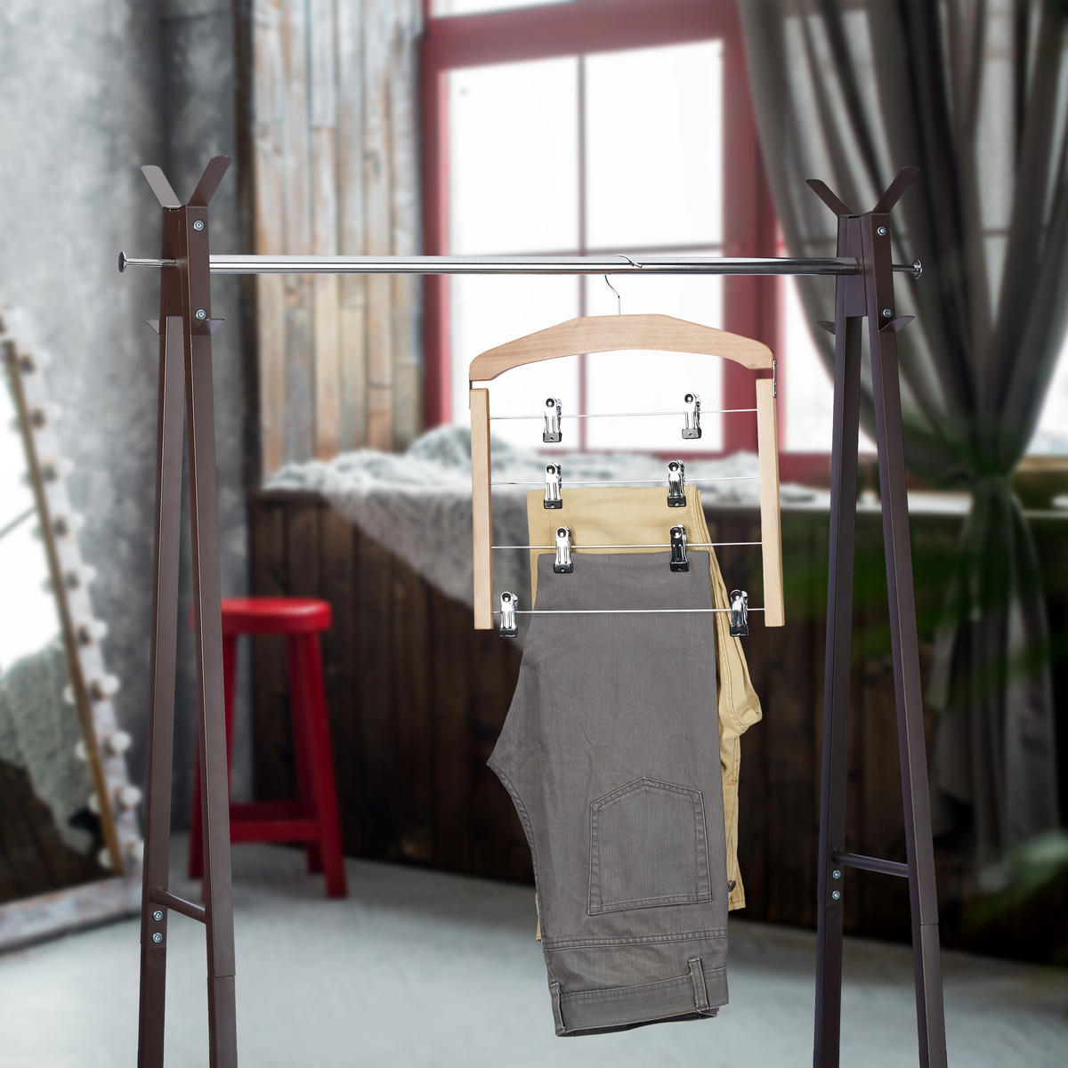 SÚPRAVA vešiakov na sukne - svetlohnedá, kov/drevo (39/45.5/2.5cm) - Relaxdays