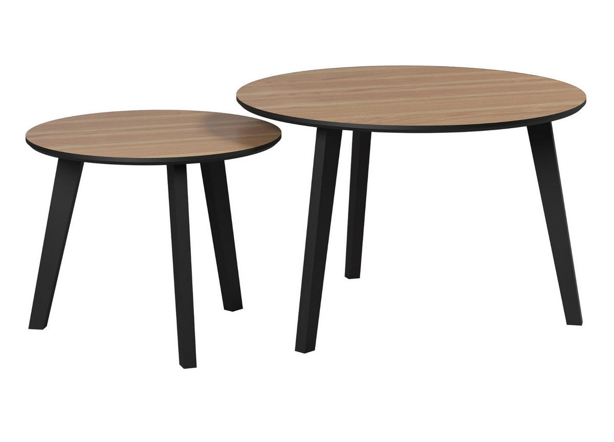 COUCHTISCH 2er Set Eiche, schwarz 2x Beistelltisch rund - Eichefarben/Schwarz, Holzwerkstoff (50/50/39cm) - Top.Furn