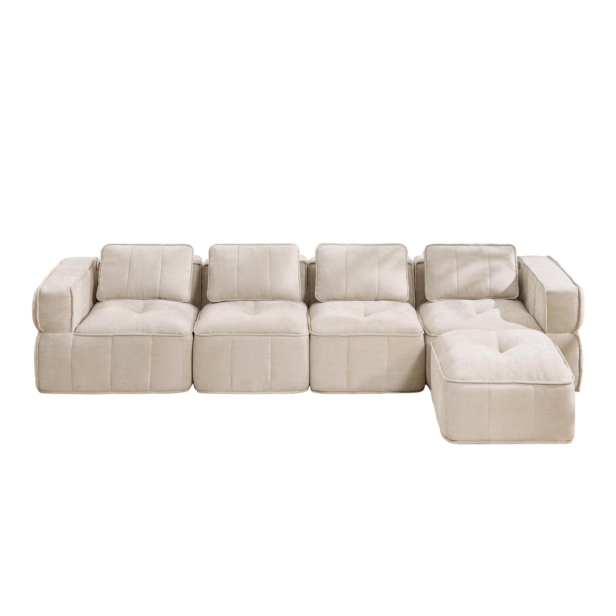 ECKSOFA 344/162/67 cm Beige mit 1 Fußhocker - Beige, Textil (344/162cm) - Oxeza