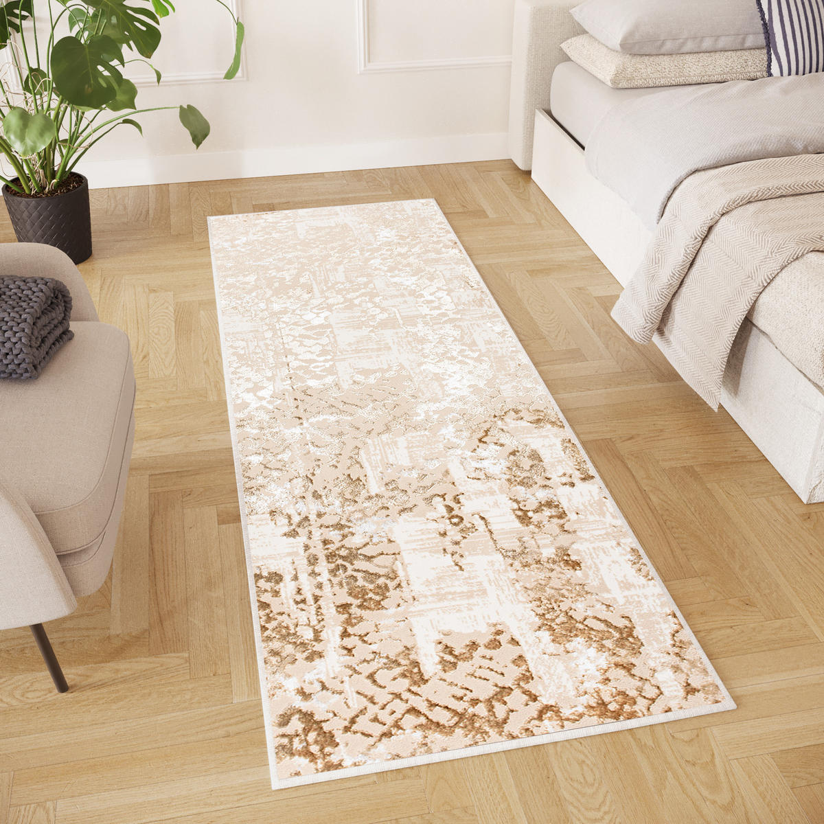 LÄUFER Crystal Braun Marmor Optik 120/600 cm - Braun, Textil (120/600cm) - Tapiso