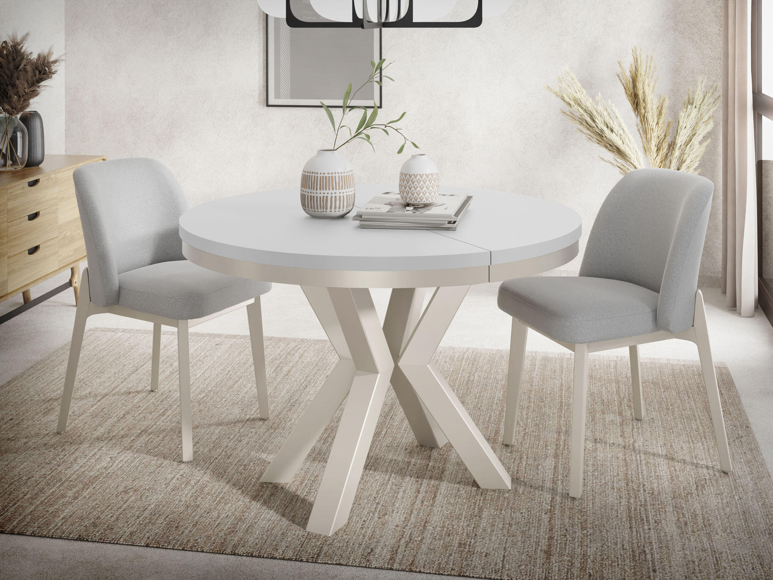 ESSTISCH Clara Beige Cashmere runder ausziehbarer, Weiß 120-200/120/76 cm - Kaschmir/Weiß, Holzwerkstoff/Metall (120/120/76cm) - WFL GROUP