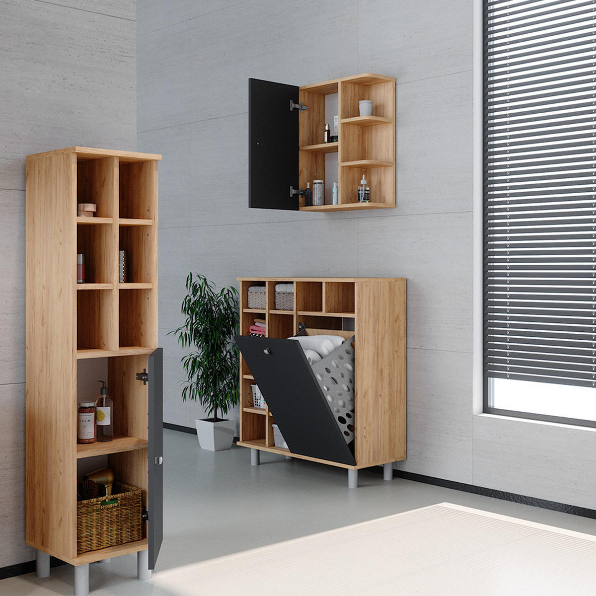 BADSCHRANK Fynn Anthrazit 47.2 x 59.2 cm - Anthrazit, Holzwerkstoff (47.2/59.2/21cm) - Vicco