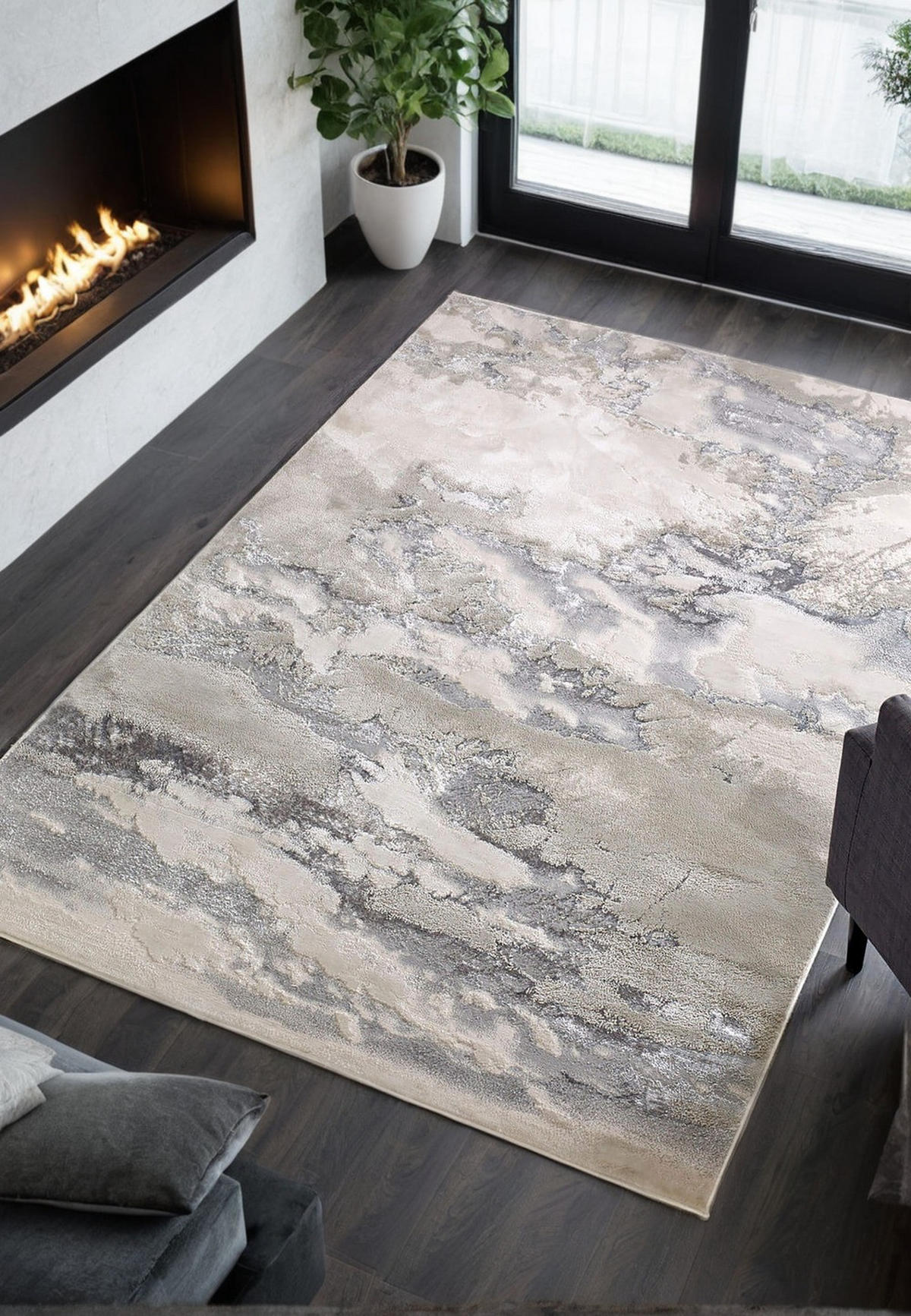 TEPPICH Polyester flachflor abstrakt hochglanz Como-Lecco, Silbergrau 200x290 cm - Silberfarben, Textil (200/290cm) - KADIMA DESIGN