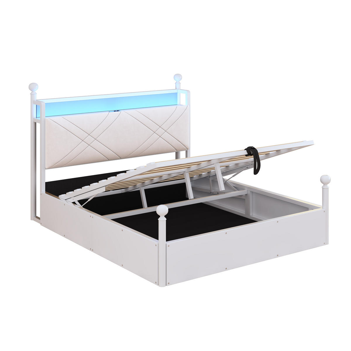 JUGENDBETT Himmelbett 140/190 cm aus Metall mit LED USB-C und Bettkasten Weiß - Weiß, Metall (140/190cm) - Modenvie