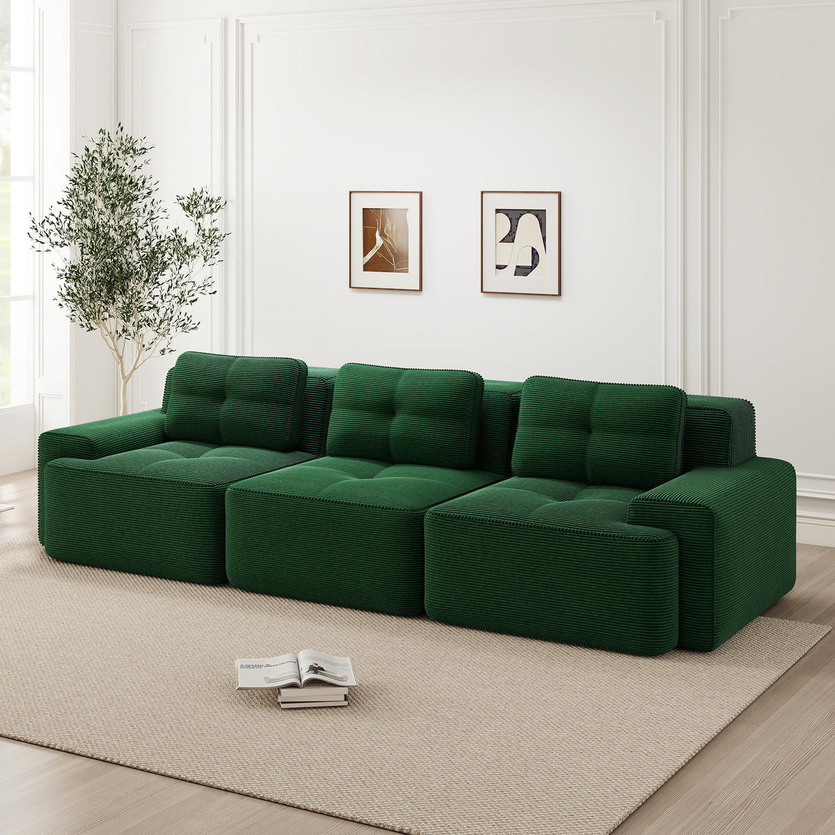 SOFA 293×104×69 cm aus kratzfestem Cordstoff rahmenlos, grün - Grün, Textil (104/69/293cm) - Luhomfu