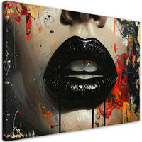 LEINWANDBILD, Feminine Lippen in Schwarz mit kunstvollen Farbakzenten - Schwarz, Textil (100/70cm) - Feeby