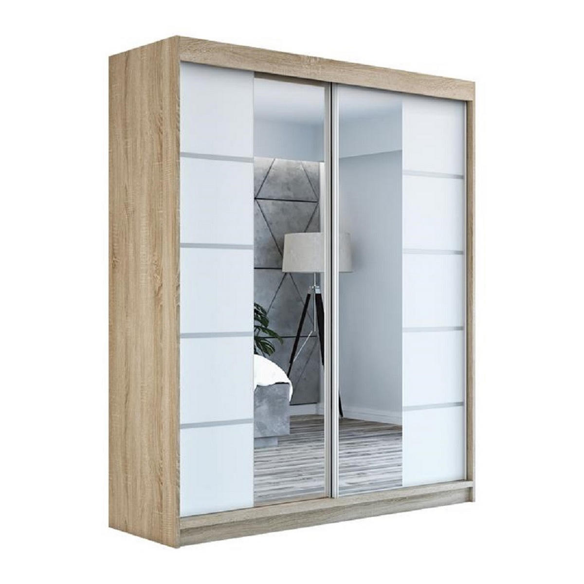 SCHWEBETÜRENSCHRANK 180 cm KOMFORT Farbe:Sonoma,weiß - Braun/Weiß, Holzwerkstoff (180/215/59.5cm) - A&J MöbelLand