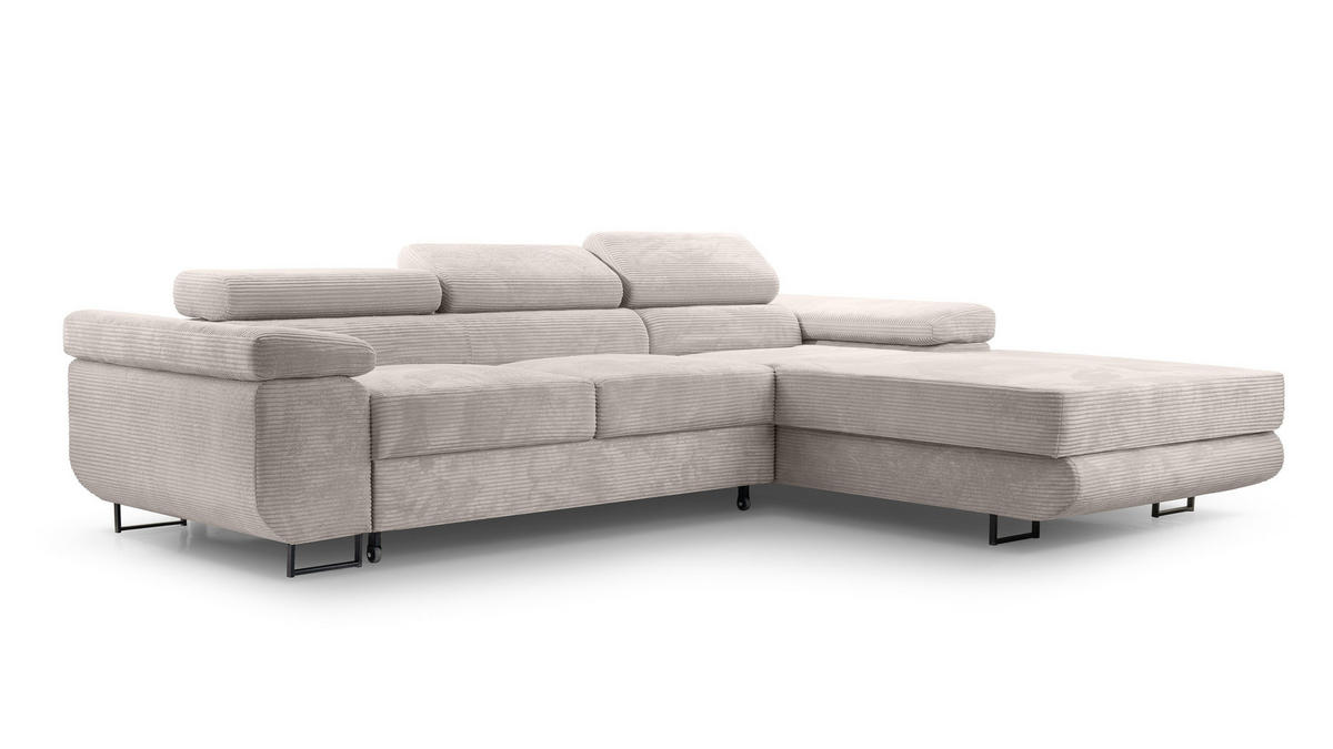 ECKSOFA L Form Arborio Zartweiß 280/203/90 cm Rechts mit Schlaffunktion - Creme/Schwarz, Textil/Metall (280/203cm) - AX Living