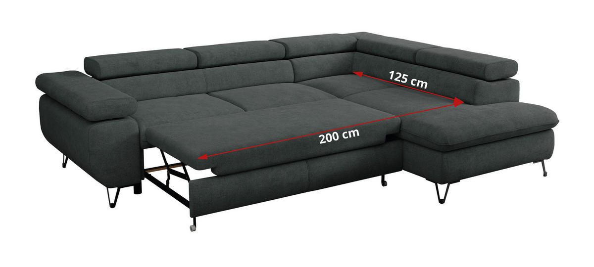 ECKSOFA PEDRO L Dunkelgrau Struktur - Rechts Seite - Dunkelgrau/Schwarz, Textil/Metall (273/208cm) - MKS