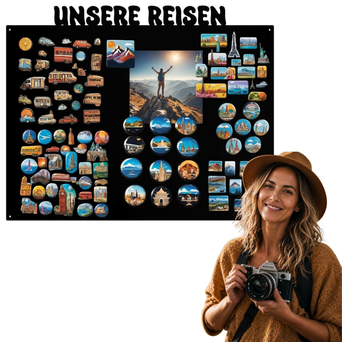 MAGNETTAFEL Unsere Reisen Schwarz 100x80 cm - Schwarz, Metall (80/100/0.7cm) - ANWICAR