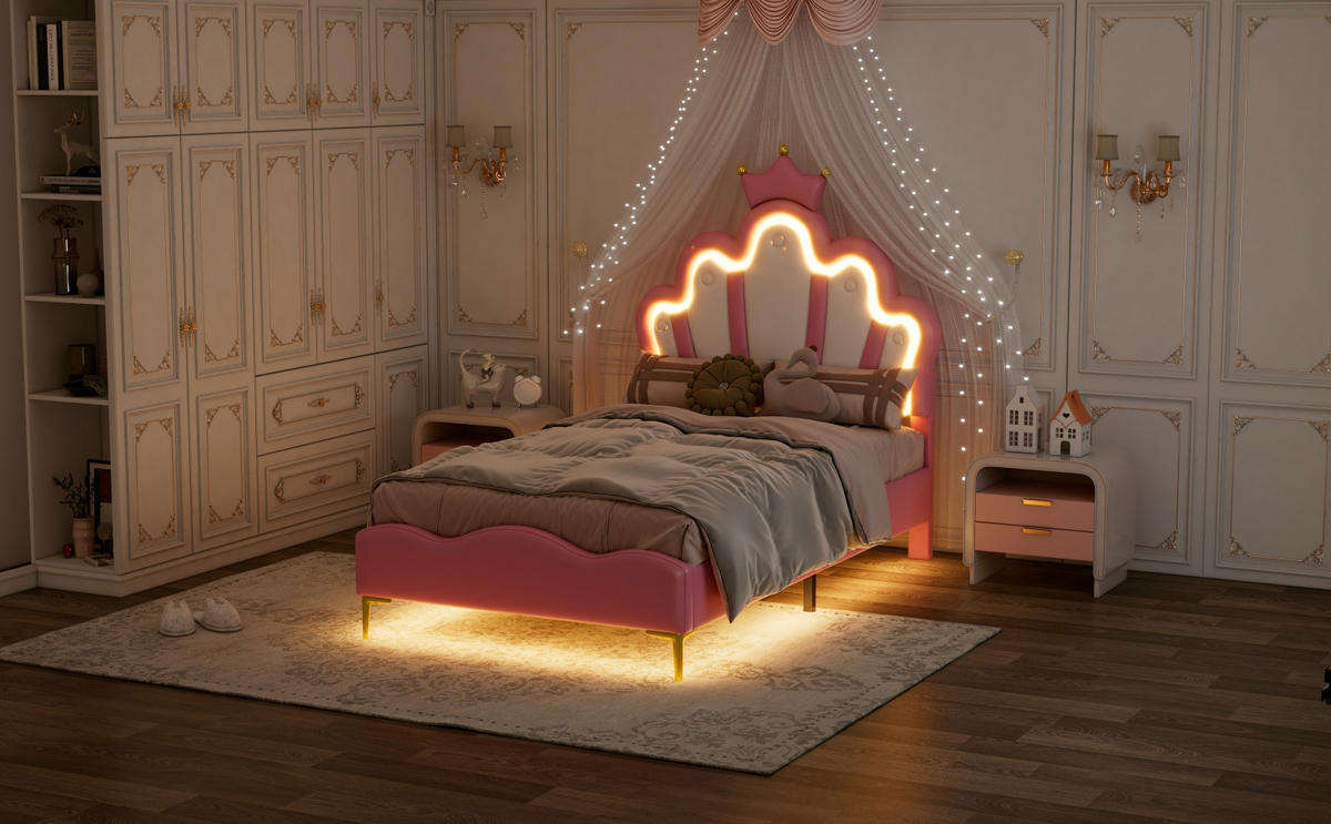 KINDERBETT 90/200 cm rosa mit LED - Rosa, Holz