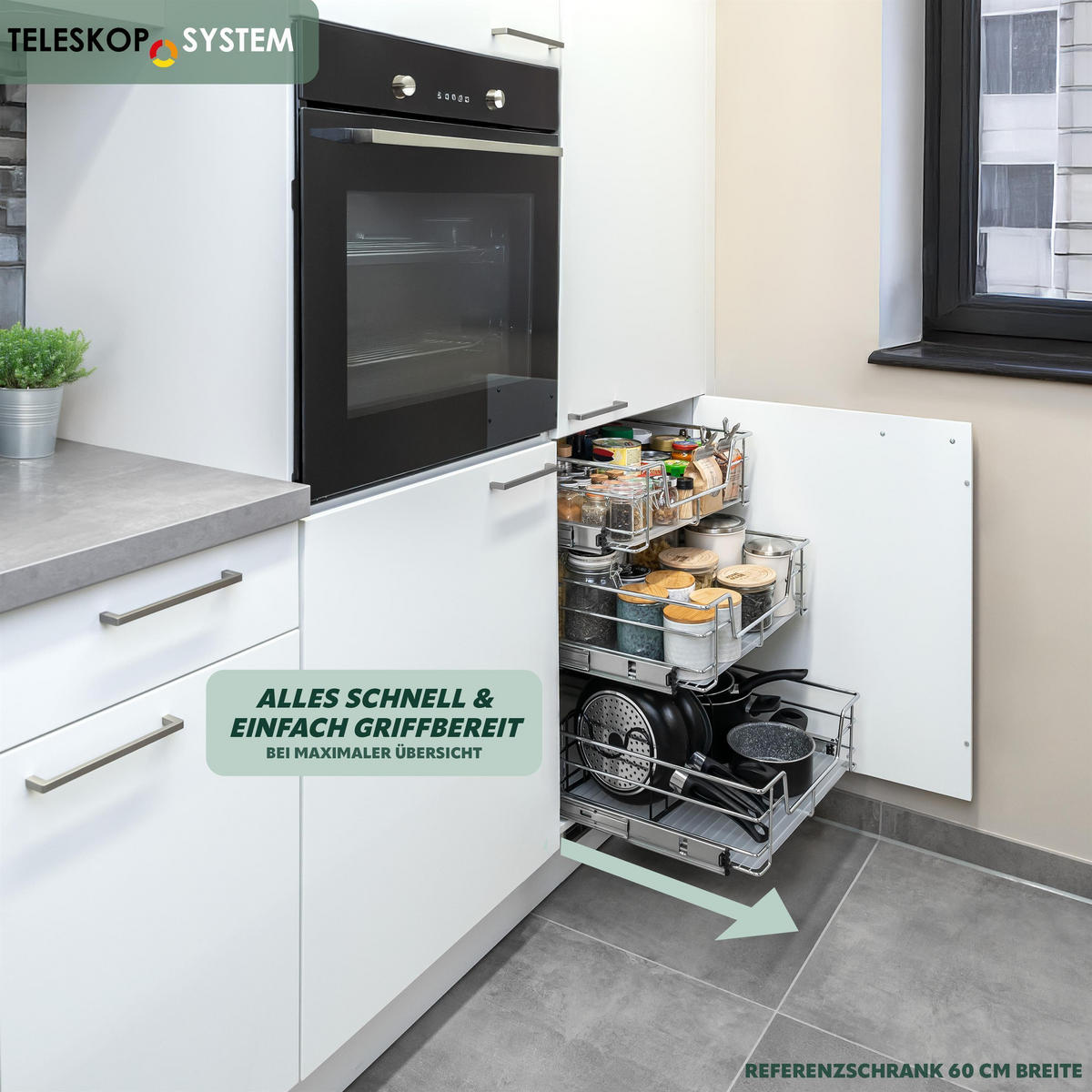 TELESKOPSCHUBLADE 50 cm, silber, Metall - Chromfarben, Metall (47/14/44cm) - bremermann