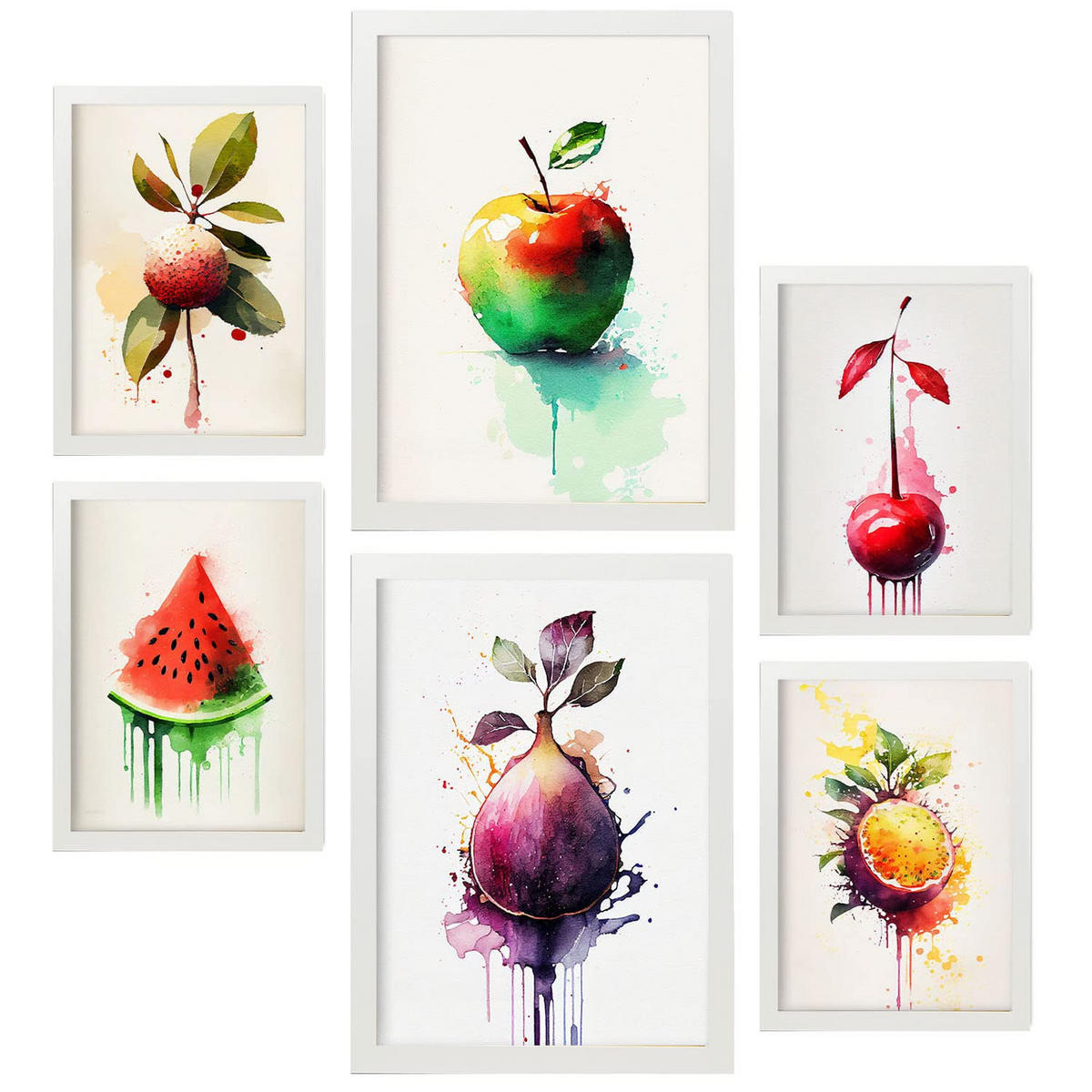 POSTER Set Mit 6 Regenbogenfrucht Größe A3 & A4 Weißer Rahmen - Weiß, Papier (29.7/1cm) - Nacnic
