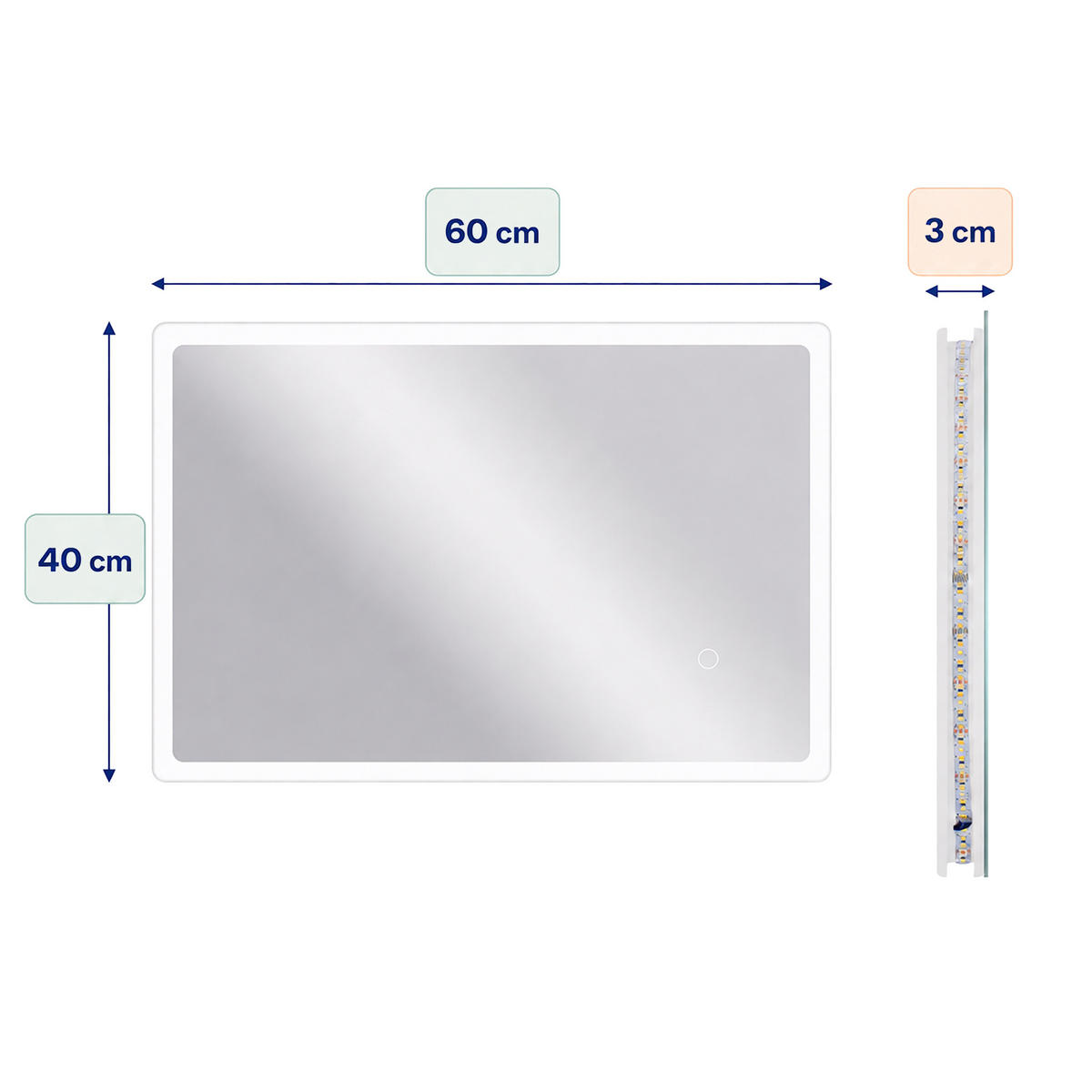 BADSPIEGEL Silber LED 60x40 cm - Transparent, Glas/Holzwerkstoff (40/60/3cm) - Relaxdays