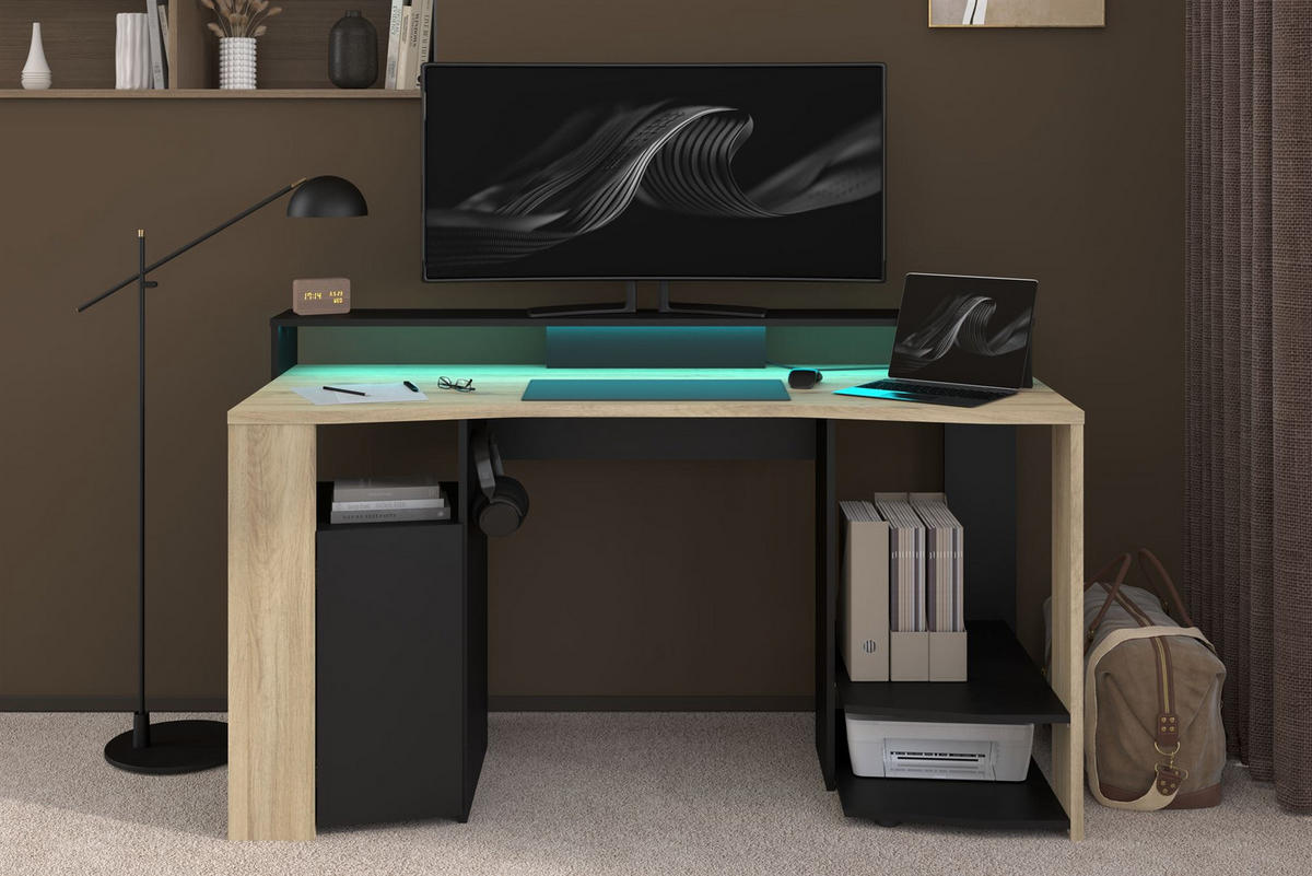 GAMERTISCH Parisot Meta 1-tlg. Holznachbildung Chene Kronberg/Schwarz - Eichefarben/Schwarz, Kunststoff (152/62/88cm) - 58aufmkessel