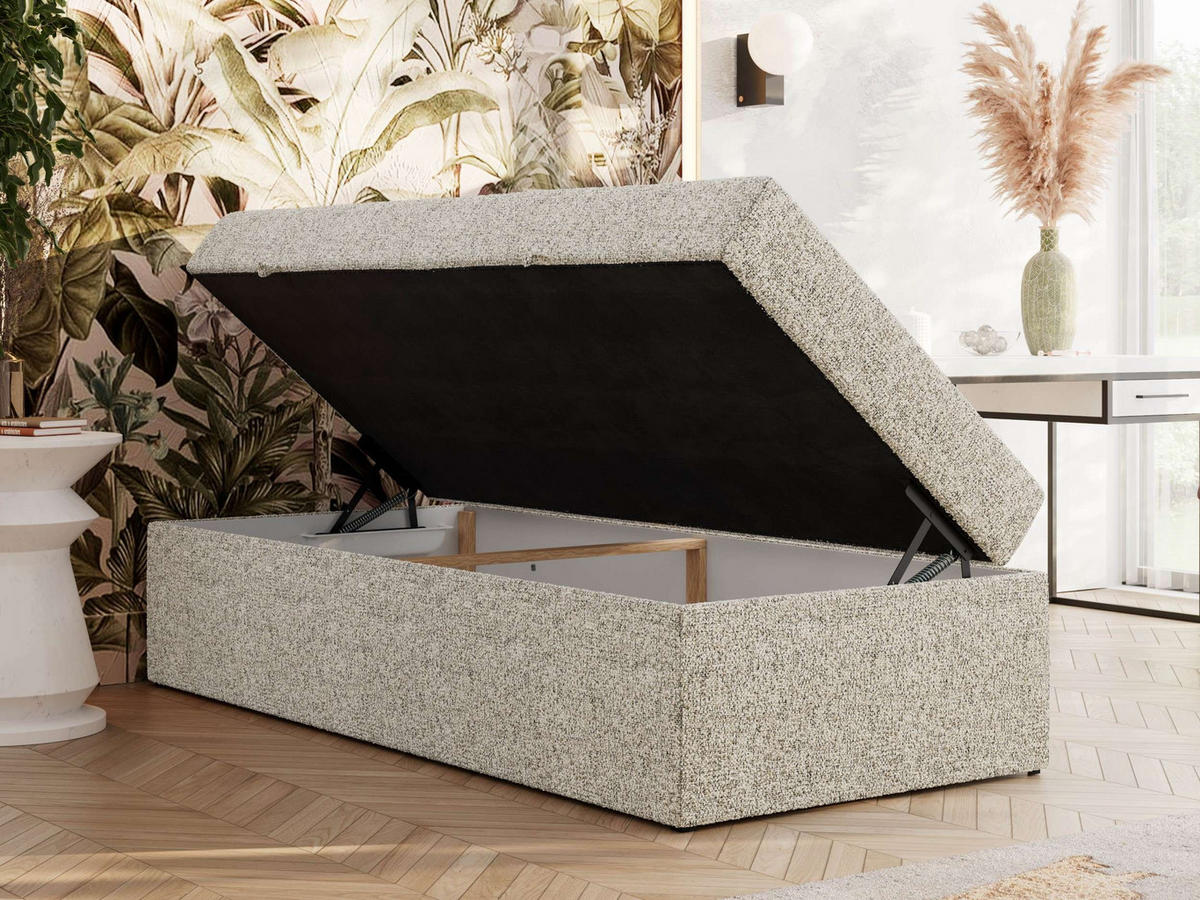 BOXBETT ZERO 90/200 - Beige Struktur - H4 - Topper T25 - Beige, Textil (90/200cm) - MKS