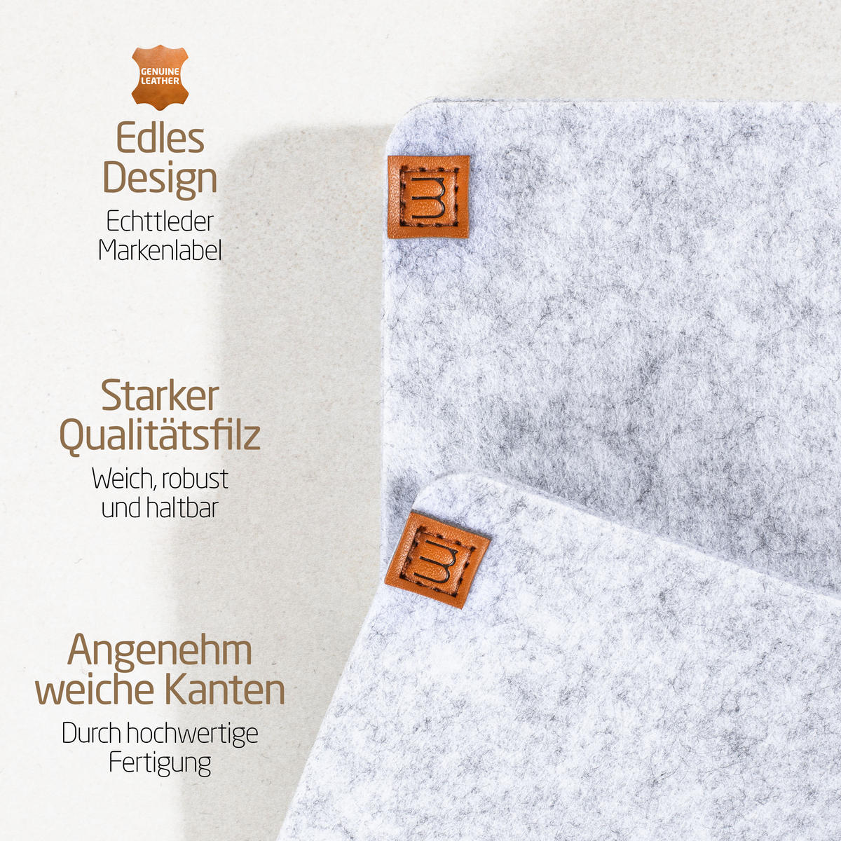 GLASUNTERSETZER mit Lederlabel 10er-Set - Hellgrau, Textil (10/10cm) - Miqio Design
