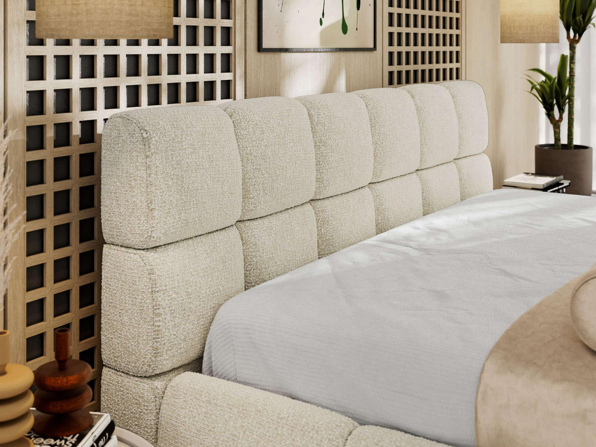 POLSTERBETT NIRA CLASSIC 200/200 - Creme Strukture - ohne Matratze - Creme, Textil (200/200cm) - MKS