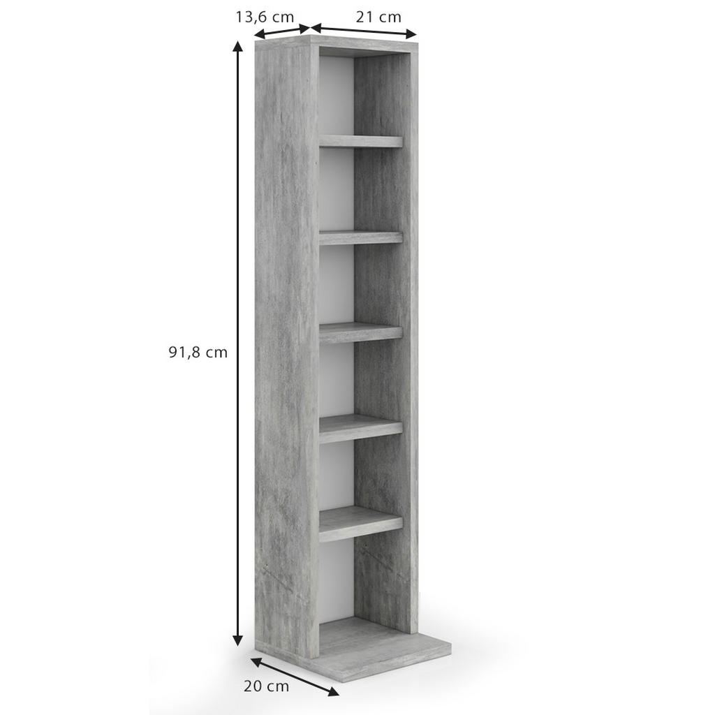 Thumbnail - Vicco Cd-Regal, Grau, Grau, Holzwerkstoff, 6 Fächer, Rechteckig, 21x91.8x20 cm, Wohnzimmer, Regale, CD & DVD-Regale