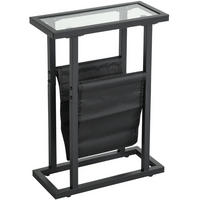 BEISTELLTISCH aus Glas und Metall 40x18x55,5 cm Schwarz mit Stofftasche und 2-stufigem Stauraum - Schwarz, Glas (40/18/55.5cm) - Modfu