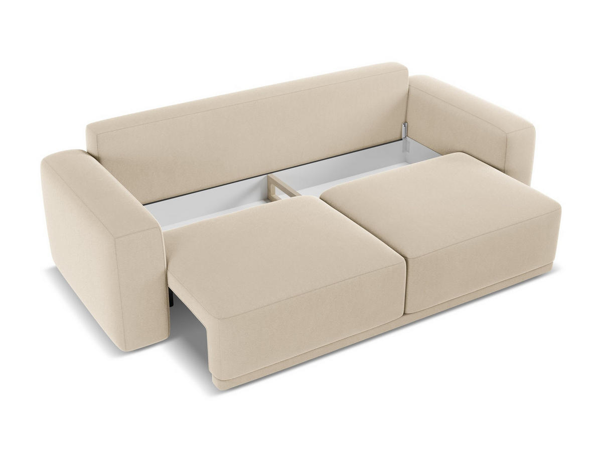 3-SITZER SOFA mit Schlaffunktion Samt Stoff Beige - Beige/Creme, Kunststoff/Textil (242/91/100cm) - Makamii