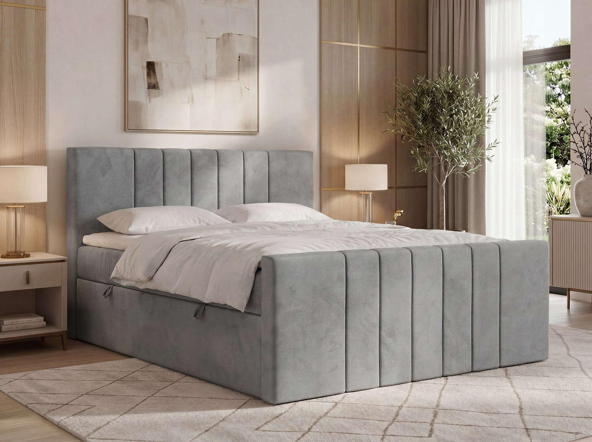 POSTEL BOXSPRING INERO DUO 200/200 - Světle šedá Samet - Topper T25 - H4 - černá/světle šedá, textil/plast (200/200cm) - MKS