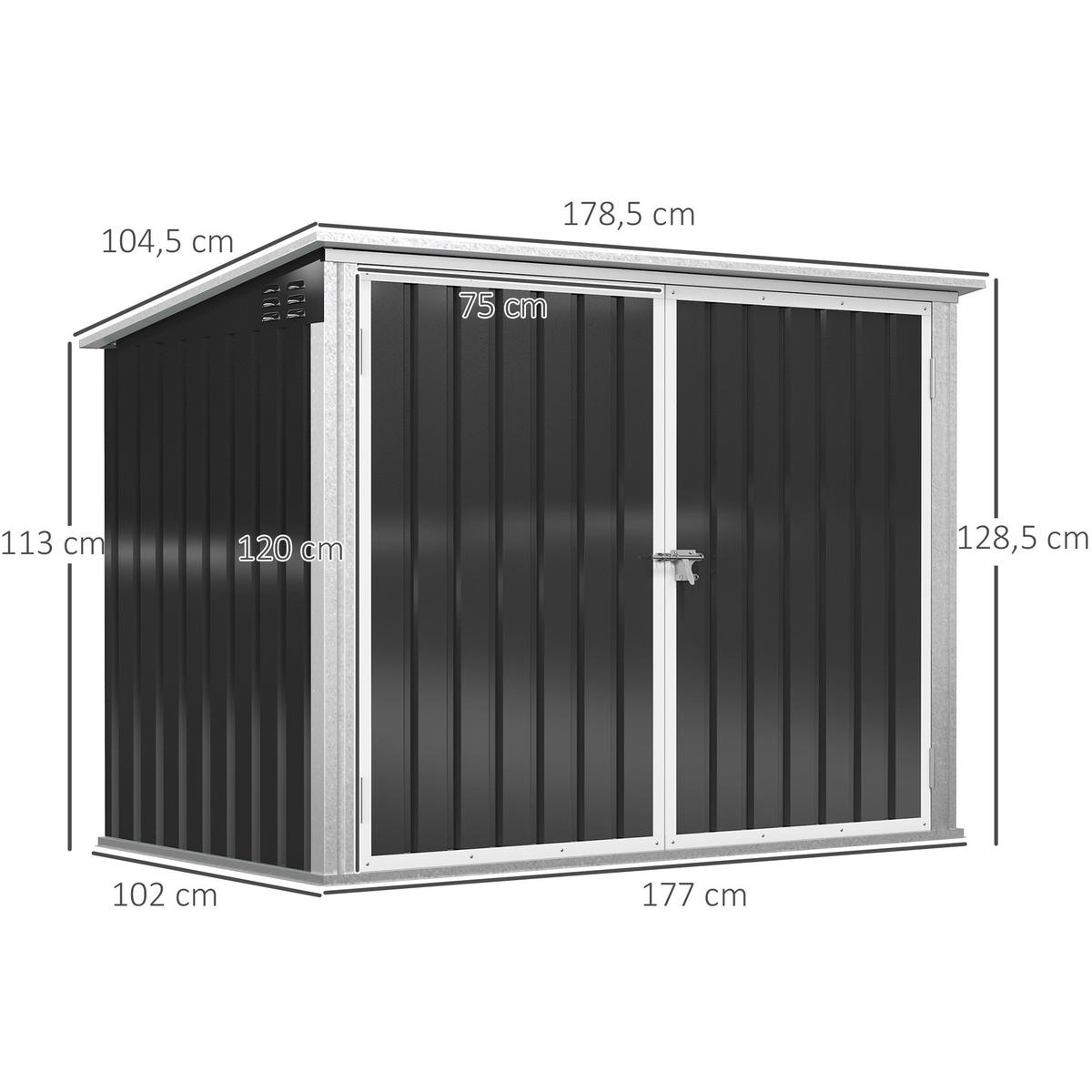 MÜLLTONNENBOX, abschließbar, für 2 Mülltonnen, Stahl, Schwarz - Schwarz, Metall (104.5/128.5/178.5cm) - Outsunny
