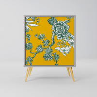 SIDEBOARD YELLOW CHINOISERIE, Grau, 57,5x42x75,5 cm, Goldfarbene Metallfüße - Goldfarben/Multicolor, Holzwerkstoff/Metall (57.5/75.5/42cm) - SpaceRebels