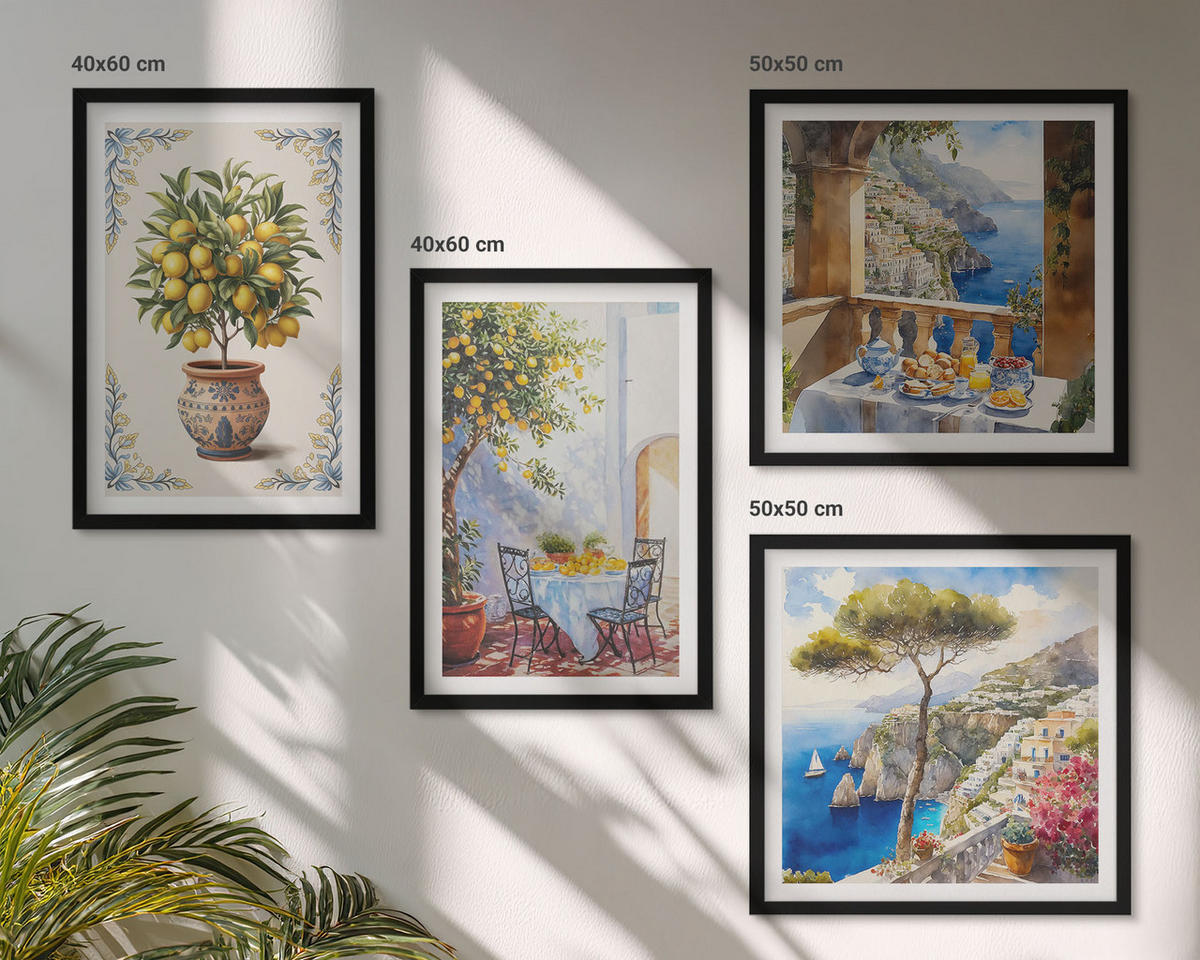 BILDER SET 4er Set - 50x50 cm & 40x60 cm Schwarzer Rahmen - Tisch aus Zitronenbaum - Schwarz, Kunststoff (50/50cm) - TULUP