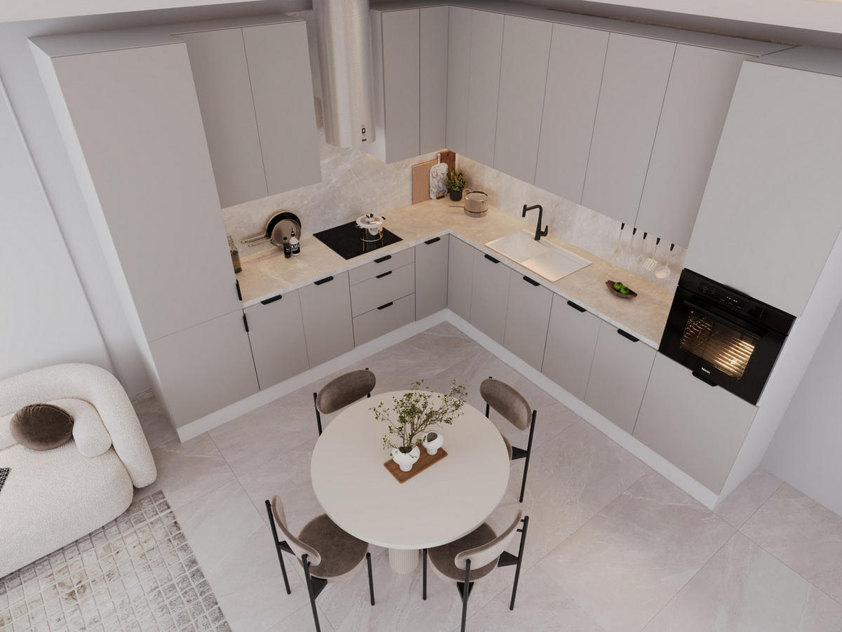 WINKELKÜCHE - 310 x 290 cm Livaro – KU-S35 – Beige Matt / Weiß - Beige/Weiß, Holzwerkstoff (310/247/290cm) - hi-markt