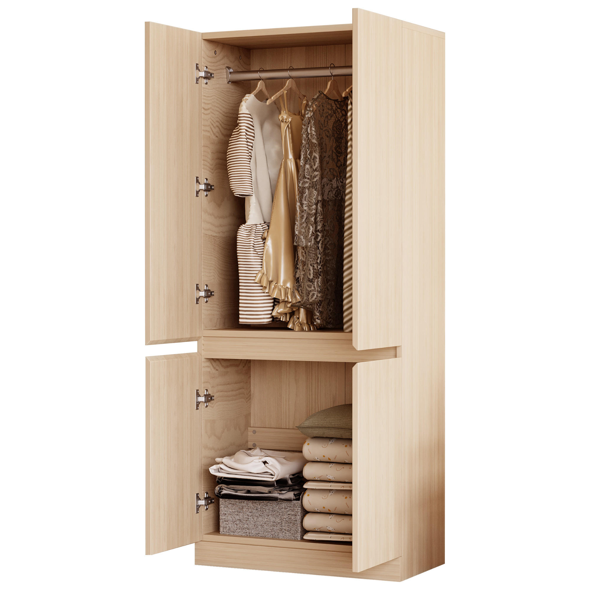 KLEIDERSCHRANK 70/40/170 cm mit 2 Drehtüren in Holzfarbe - Naturfarben, Holz (70/170/40cm) - BEAOK