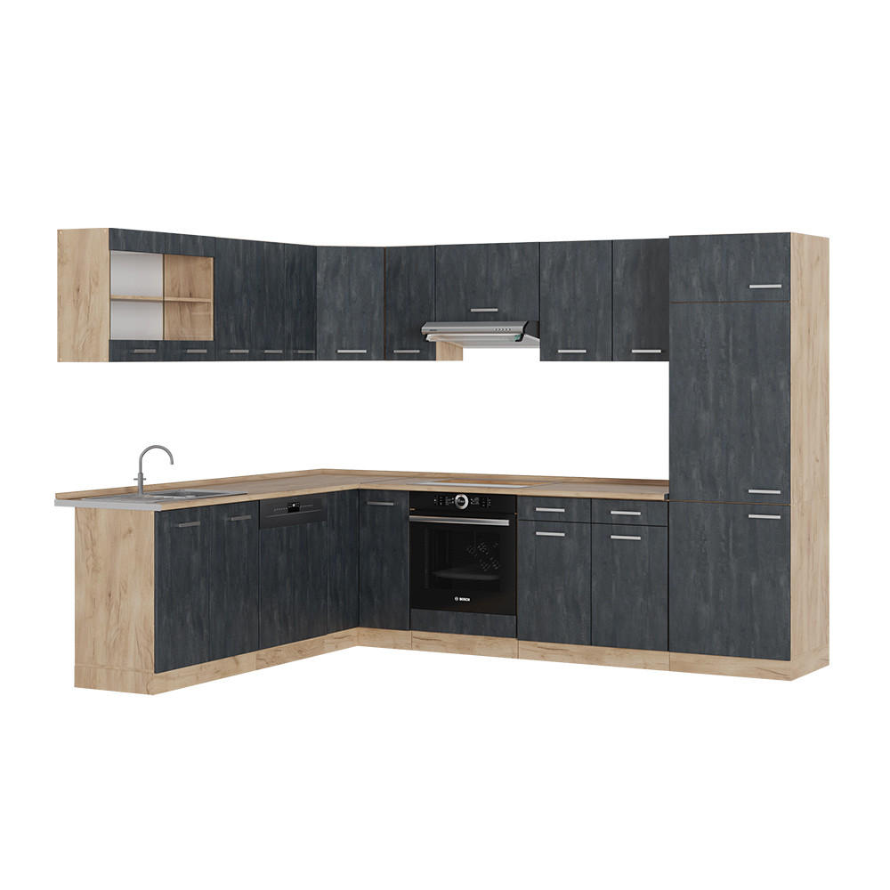 ECKKÜCHE IN L-FORM R-Line Schwarz Beton/Goldkraft Eiche 227 x 287 cm AP Eiche - Eiche Wotan/Schwarz, Holzwerkstoff (287/81.6/60cm) - Vicco