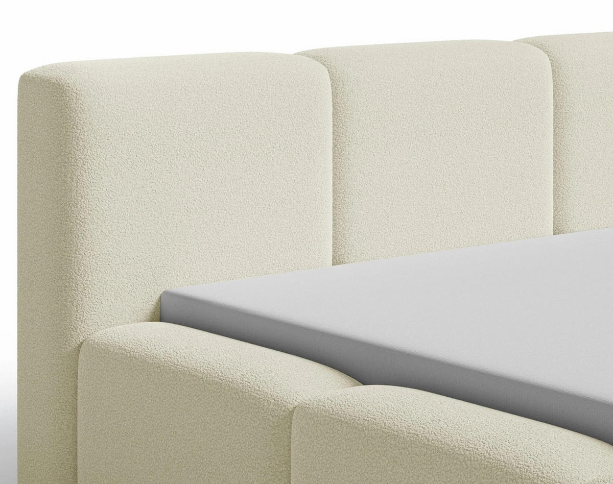POLSTERBETT Como 140x200 cm mit Bettkasten, Lattenrost und Kopfteil - Bouclé Beige - Beige, Holz (140/200cm) - Chilly