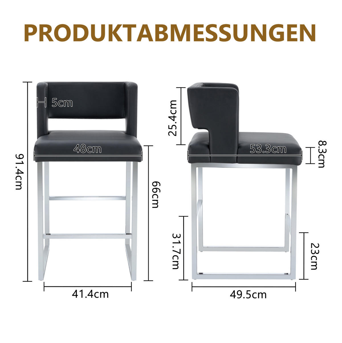 BARHOCKER Schwarz mit gepolstertem PU-Sitz und Metallgestell - Schwarz, Metall (53.3/91.4/48cm) - MIVRAY