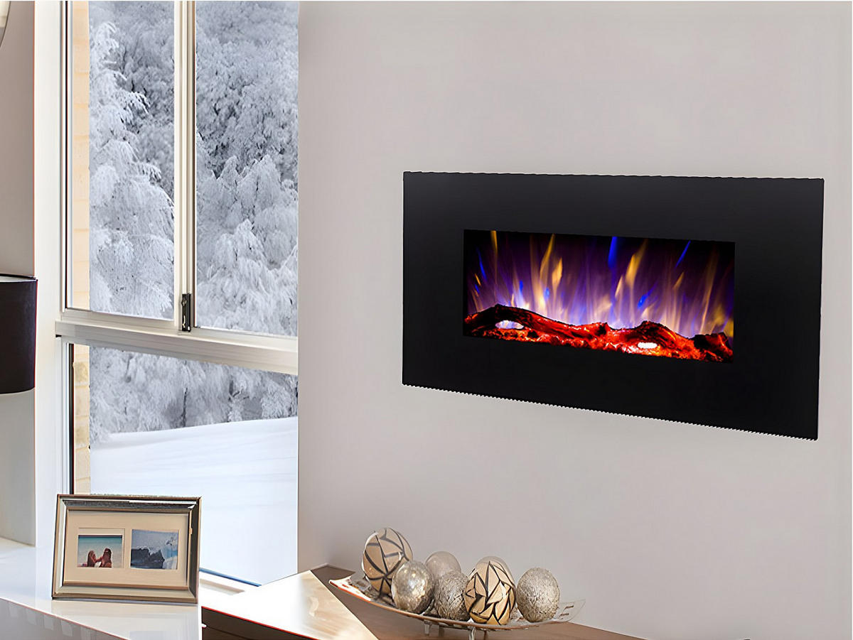 KAMIN - 84 cm x 14 cm - glas - schwarz Chandela - Schwarz, Glas (84/45/14cm) - Vente-Unique