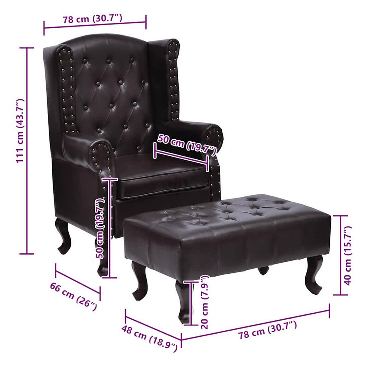 SESSEL MIT FUSSHOCKER DUNKELBRAUN KUNSTLEDER - Schwarz, Leder (78/111/66cm) - vidaXL