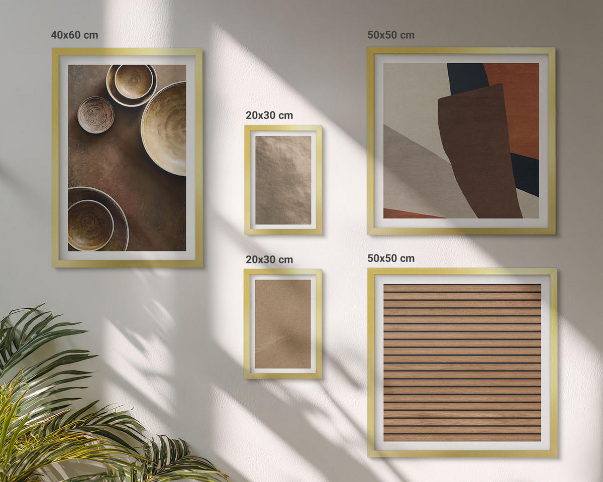 WANDBILDER 5er Set - 50x50 cm & 20x30 cm & 40x60 cm Goldrahmen - Moderne Steinstrukturen - Goldfarben, Kunststoff (40/60cm) - ArtPrintCave