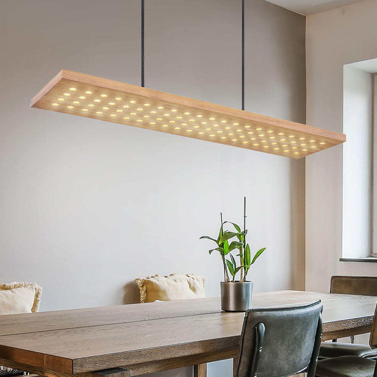 LED HÄNGELEUCHTE Metall Holzoptik Braun - Braun, Holz (80/20/120cm) - Globo Lighting