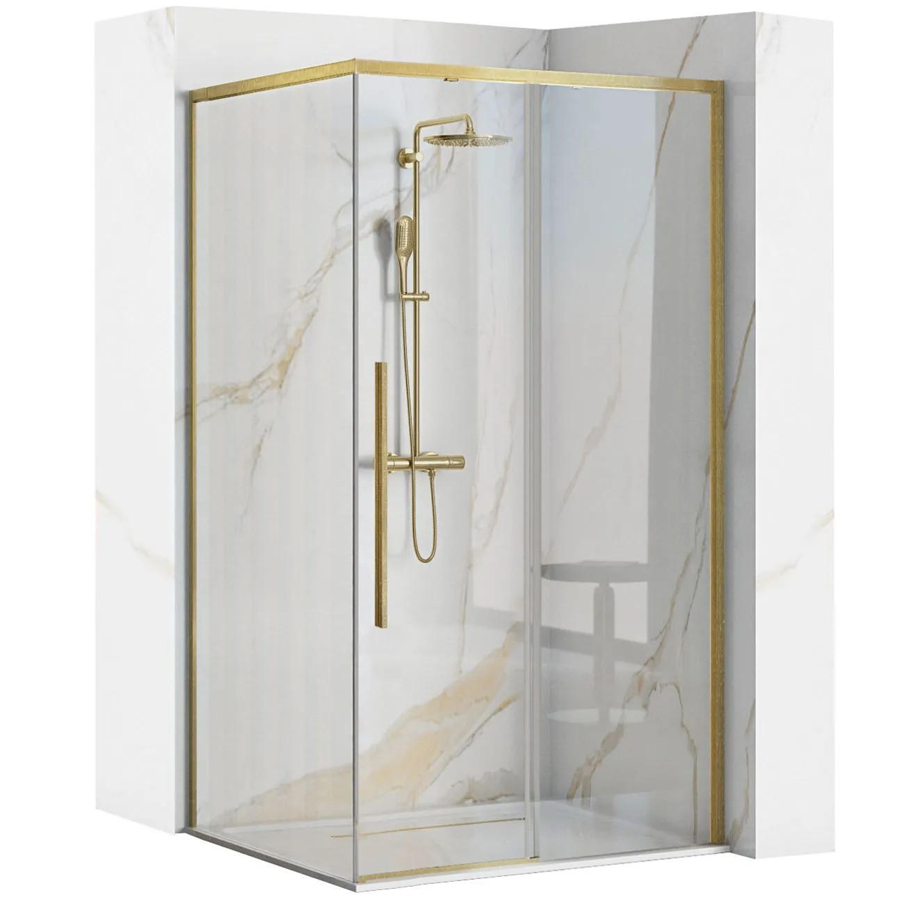 DUSCHKABINE Rea Solar Gold Brush 90x90 ohne Duschwanne - Goldfarben, Glas (90/88.5/195cm) - REA