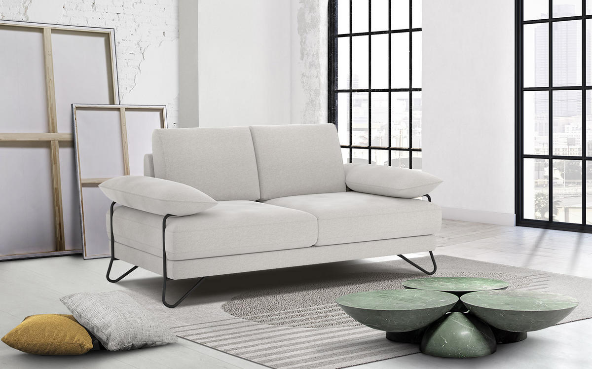 SOFA LORI 2-Sitzer, weiß - Schwarz/Weiß, Holzwerkstoff/Textil (185/87/96cm) - Courtois Laville